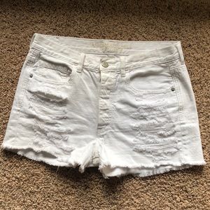 American Eagle White Ripped High Rise Shorts